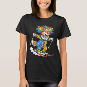 Rainbow Clown Dog Skiing Puppy Winter Carnival T-Shirt