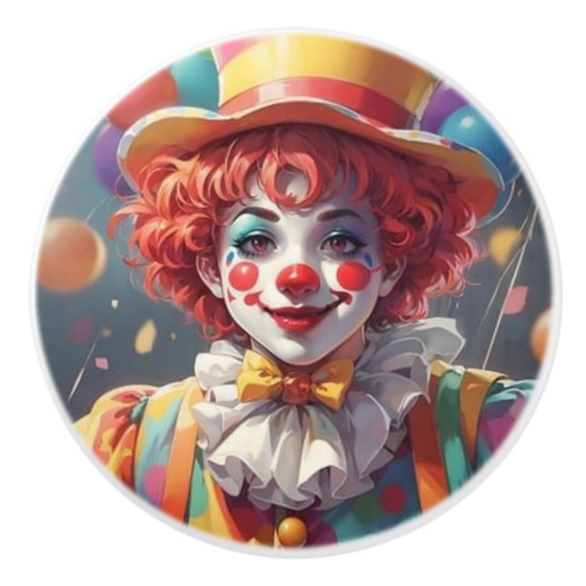 Rainbow Clown Kid's Room Ceramic Knob (Front)