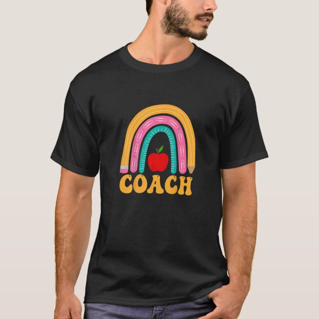 Rainbow Coach Apple Pencil Paper Clip Back To Scho T-Shirt (Front)