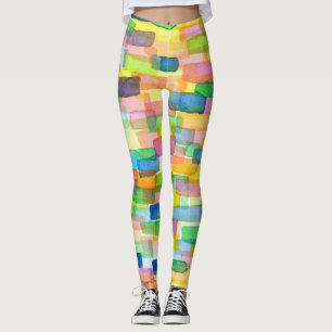 Rainbow color box brick pattern leggings