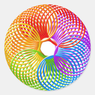 RAINBOW COLOR GRAPHICS SLINKY RING BALL CLASSIC ROUND STICKER