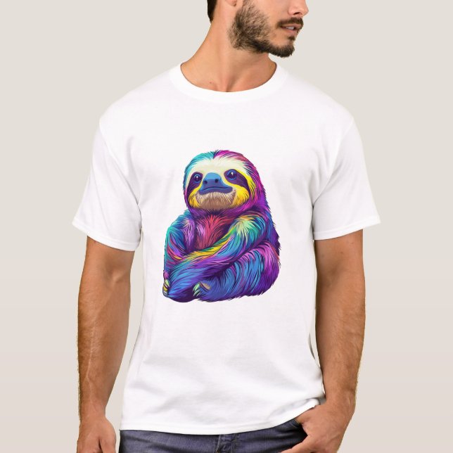 Rainbow Color Sloth Art Long Sleeve T-Shirt (Front)