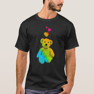 Rainbow Color Teddy Bear with Hearts Colorful 3 T-Shirt