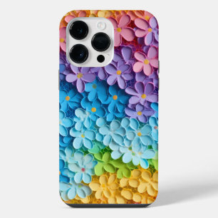 RAINBOW COLORED 3-D LOOK TINY FLOWERS iPhone 14 PRO MAX CASE