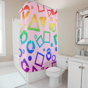 Rainbow colored cubics pink background shower curtain