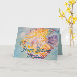 Rainbow Colored Fish Watercolour Birthday Card