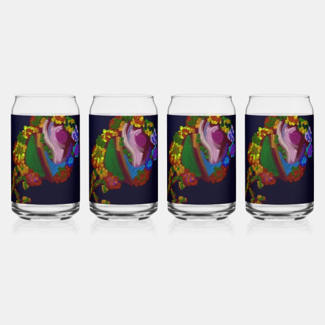 Rainbow Colored Floral Can Glass (Front)