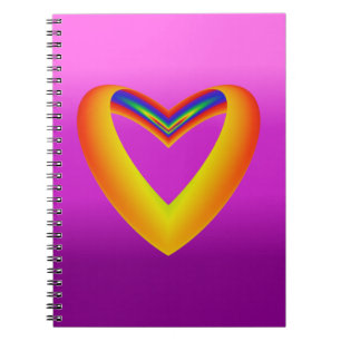 Rainbow Colored Heart w/Purple Gradient Background Notebook