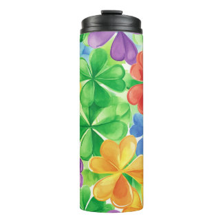 RAINBOW COLORED IRISH CELTIC SHAMROCKS THERMAL TUMBLER