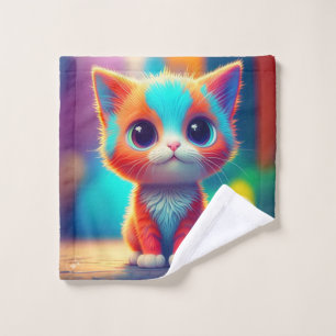Rainbow Colored Kitten Cartoon Design-68677 Wash Cloth
