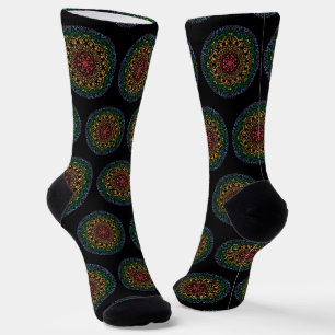 Rainbow colored mandala socks