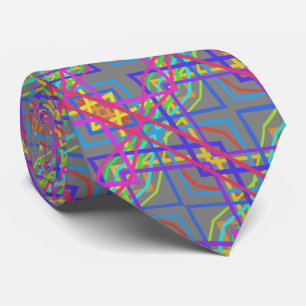 Rainbow Colored Mechanical Line Drawing On Gray Tie