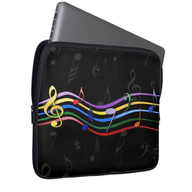 Rainbow Colored Music Notes Laptop Sleeve (Front Right)