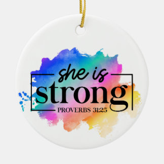 RAINBOW COLORED SHE IS STRONG CERAMIC TREE DECORATION
