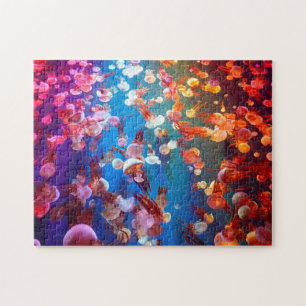 Rainbow Colored Shoal Of Jellyfish Jigsaw Puzzle