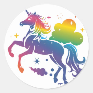 Rainbow colored unicorn design classic round sticker