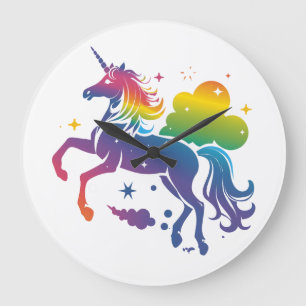 Rainbow colored unicorn design large clock
