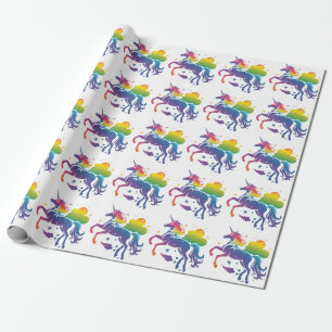 Rainbow colored unicorn design wrapping paper