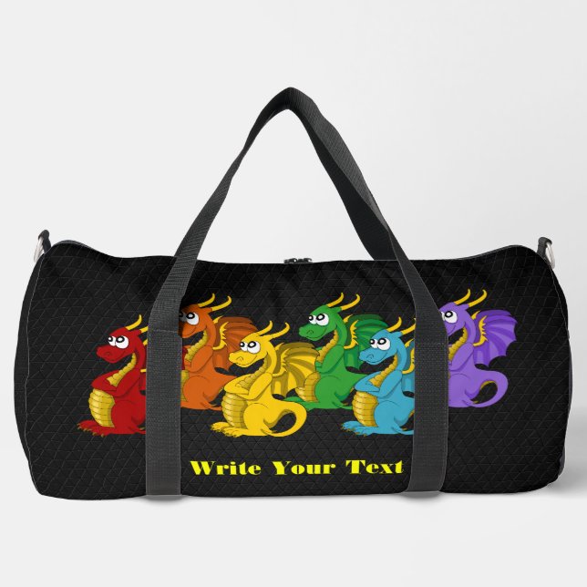Rainbow colorful dragons cartoon  duffle bag (Front)