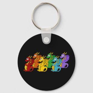 Rainbow colorful dragons cartoon  key ring