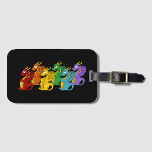 Rainbow colorful dragons cartoon  luggage tag