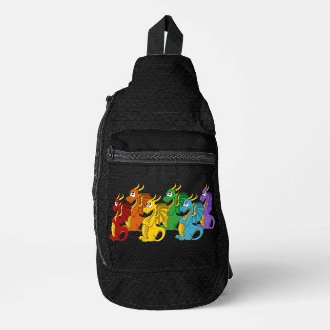 Rainbow colorful dragons cartoon  sling bag (Front)
