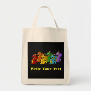 Rainbow colorful dragons cartoon tote bag