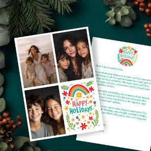 Rainbow Colorful Hand-Drawn CUSTOM 3 PHOTO Letter Holiday Card