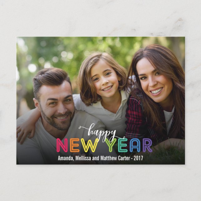 Rainbow Colorful Happy New Year Holiday Photo Postcard (Front)