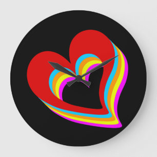 RAINBOW COLORFUL HEARTS LARGE CLOCK