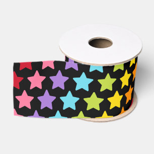 Rainbow Colorful Stars Print Ribbon Grosgrain Ribbon