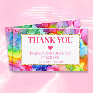 Rainbow Colorful Watercolor Ink Modern Chic Discount Card