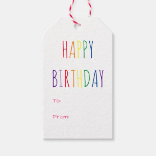 Rainbow Colors Hot Pink Birthday Gift Tags