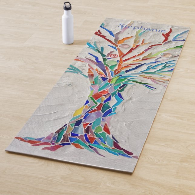 Rainbow Colors Mosaic Tree of Life Yoga Mat (In Situ)
