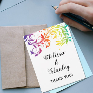 Rainbow colors scroll leaf wedding Thank You Card