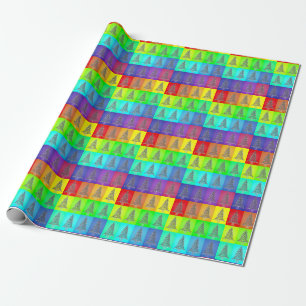 Rainbow colour block Christmas Trees  gift wrap