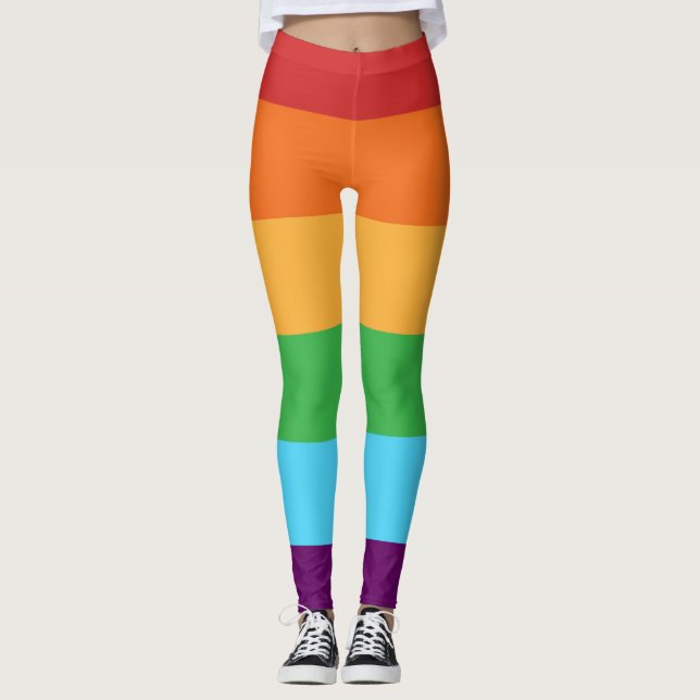 Rainbow Colour Blocking Stripes Fashion Leggings (Front)