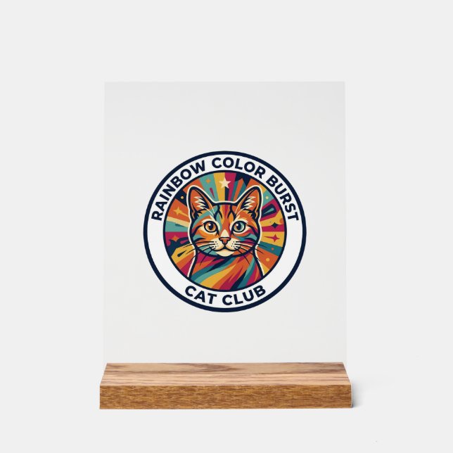 Rainbow Colour Burst Cat Cute Kitty Design - Rainb Acrylic Sign (Front)