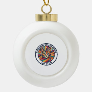 Rainbow Colour Burst Cat Cute Kitty Design - Rainb Ceramic Ball Christmas Ornament