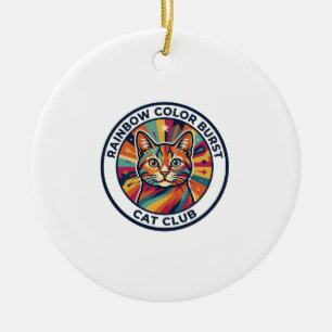 Rainbow Colour Burst Cat Cute Kitty Design - Rainb Ceramic Tree Decoration