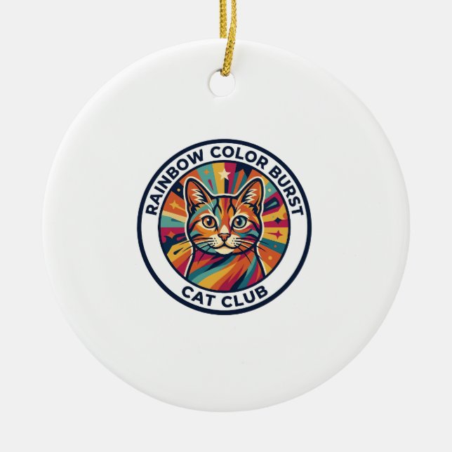 Rainbow Colour Burst Cat Cute Kitty Design - Rainb Ceramic Tree Decoration (Front)