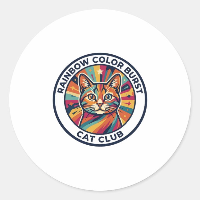 Rainbow Colour Burst Cat Cute Kitty Design - Rainb Classic Round Sticker (Front)