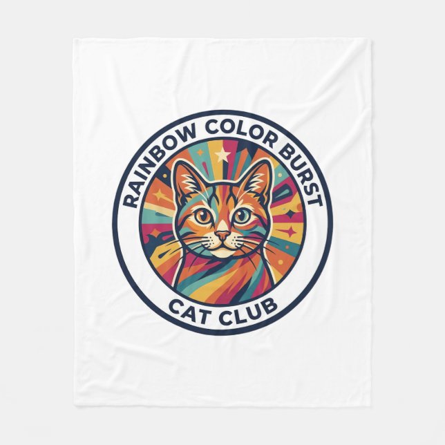 Rainbow Colour Burst Cat Cute Kitty Design - Rainb Fleece Blanket (Front)