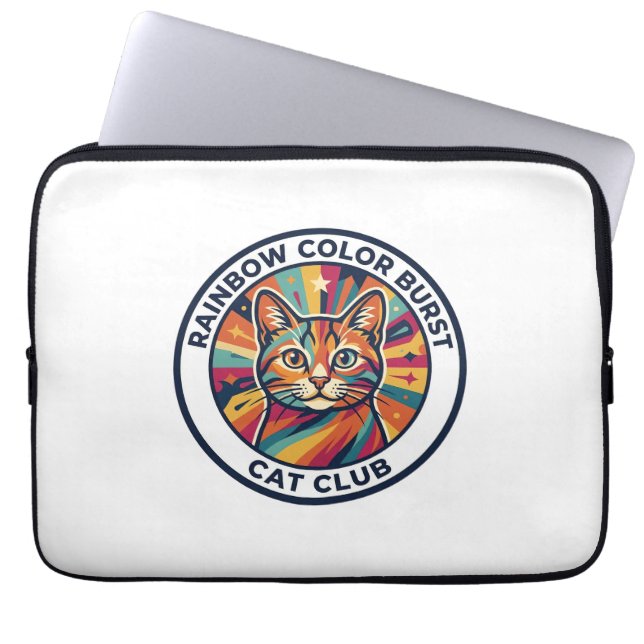 Rainbow Colour Burst Cat Cute Kitty Design - Rainb Laptop Sleeve (Front)