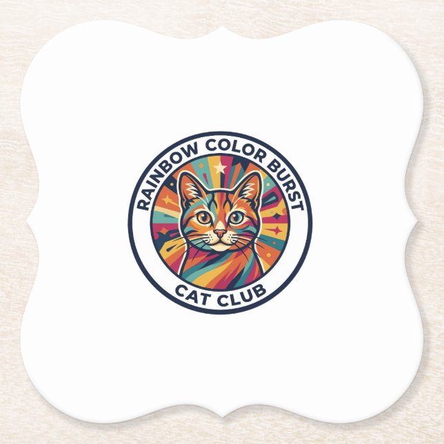 Rainbow Colour Burst Cat Cute Kitty Design - Rainb Paper Coaster (Front)