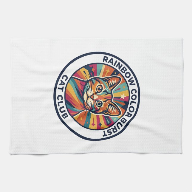 Rainbow Colour Burst Cat Cute Kitty Design - Rainb Tea Towel (Horizontal)