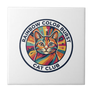 Rainbow Colour Burst Cat Cute Kitty Design - Rainb Tile