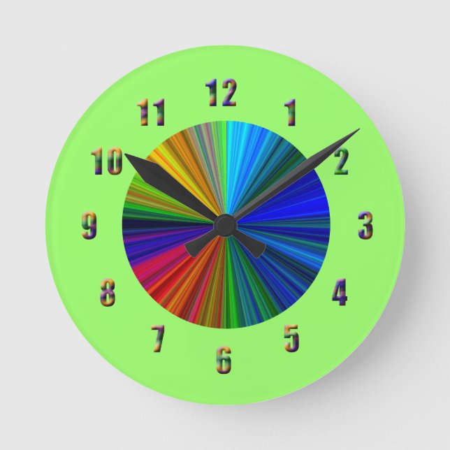 Rainbow Colour Burst Round Clock (Front)