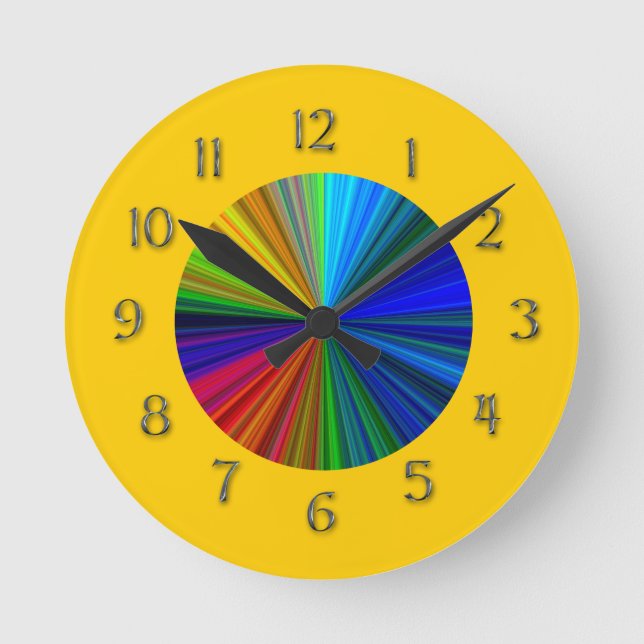 Rainbow Colour Burst Round Clock (Front)