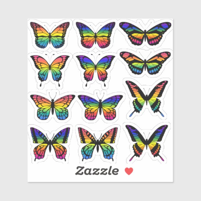 Rainbow colour butterfly sticker pack (Sheet)